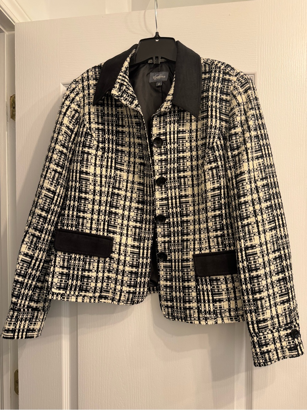 Korinna Black and White Tweed Jacket with Contrast Trim